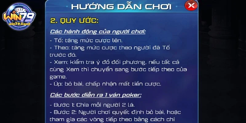 Các hành động trong game poker Win79