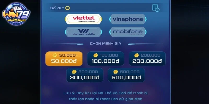 Hình thức rút tiền Win79 bằng thẻ cào điện thoại